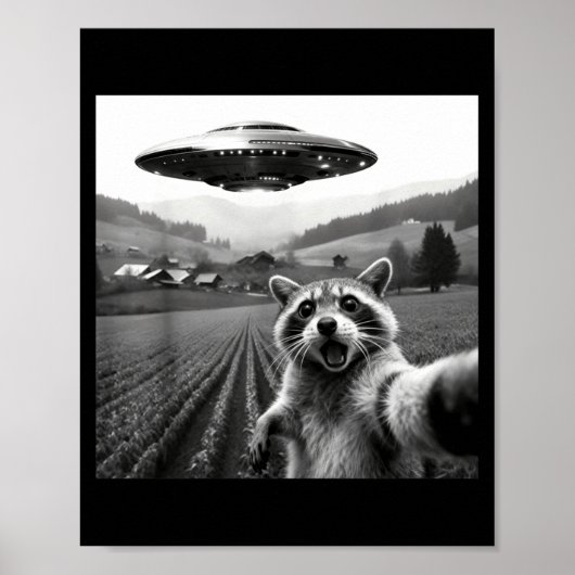 Racoon Selfie With Alien Ufo Funny Racoon Alien Bi ポスター (正面)