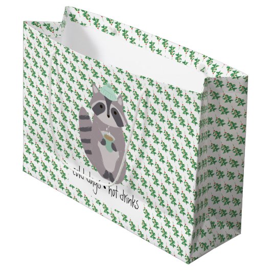 Racoon With A Hot Drink ラージペーパーバッグ (正面アングル)