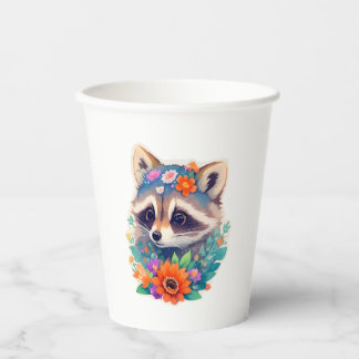 Racoon with Flowers 紙コップ
