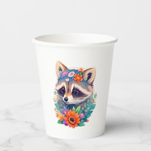 Racoon with Flowers 紙コップ (正面)