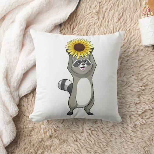 Racoon with Sunflower クッション (ブランケット)