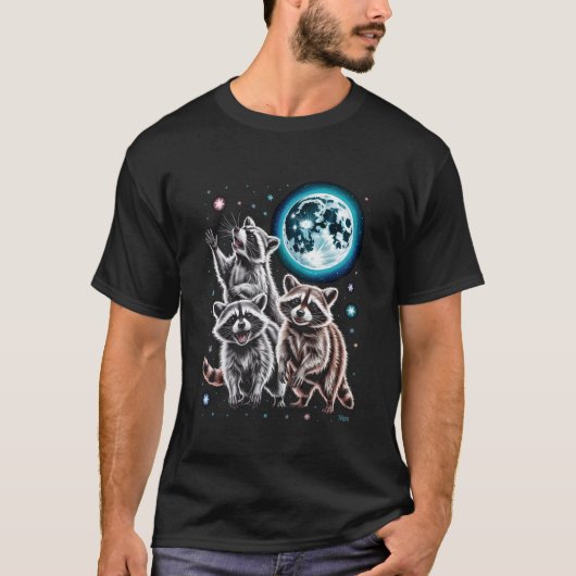 Racoons in Front of Moon Racoon Wild Animal Tシャツ (正面)