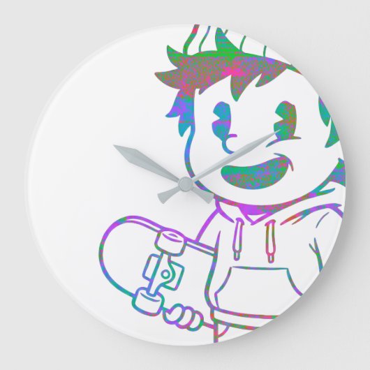 Rad Orange: Skater Boy Retro ラージ壁時計 (正面)