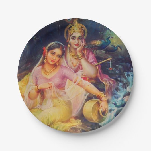 RadhaおよびKrishnaの紙皿 ペーパープレート (正面)