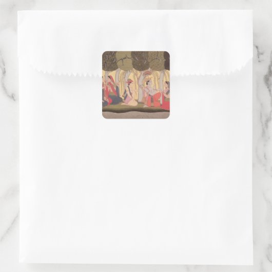 RadhaとKrishnaはクルーの木立に座っていた スクエアシール (バッグ)