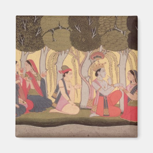 RadhaとKrishnaはクルーの木立に座っていた マグネット (正面)