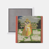 RadhaとKrishnaは理想的なランドスキャップで抱擁する マグネット (正面/裏面)