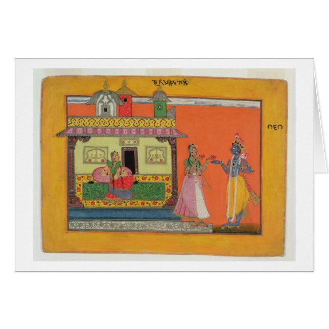 Radhaの家、イラストレーションfrで着くKrishna (正面横)