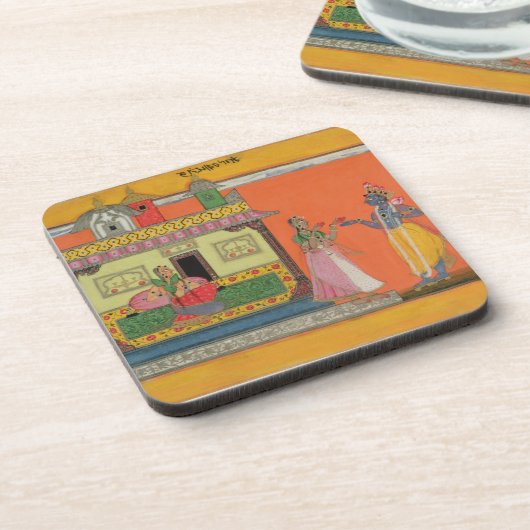 Radhaの家、イラストレーションfrで着くKrishna コースター (左側)