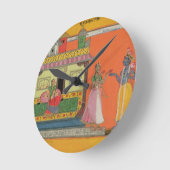Radhaの家、イラストレーションfrで着くKrishna ラウンド壁時計 (傾斜)