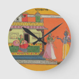 Radhaの家、イラストレーションfrで着くKrishna ラウンド壁時計