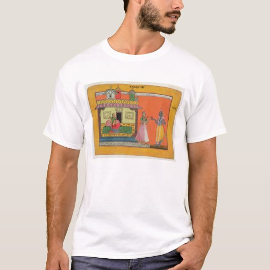 Radhaの家、イラストレーションfrで着くKrishna Tシャツ (正面)