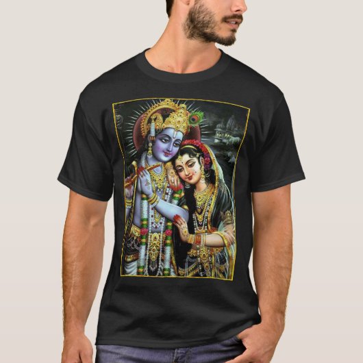 Radha-Krishna: 神の真夜中愛ॐ Tシャツ (正面)