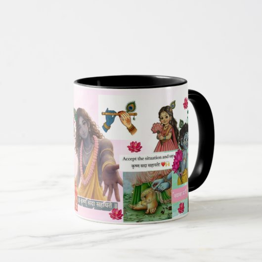 Radha Krishna Aesthetic Collage Mug – Soft Pastel マグカップ (正面右)