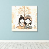 Radha Krishna Mandala Wall Art | Eternal Love  キャンバスプリント (インサイチュ (ウッドフロア))