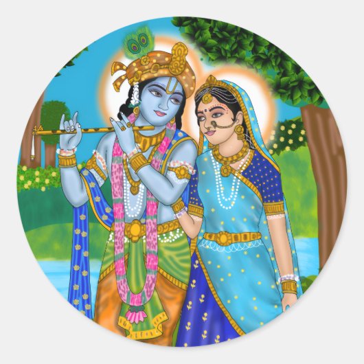 Radha Krishna Sticker ラウンドシール (正面)
