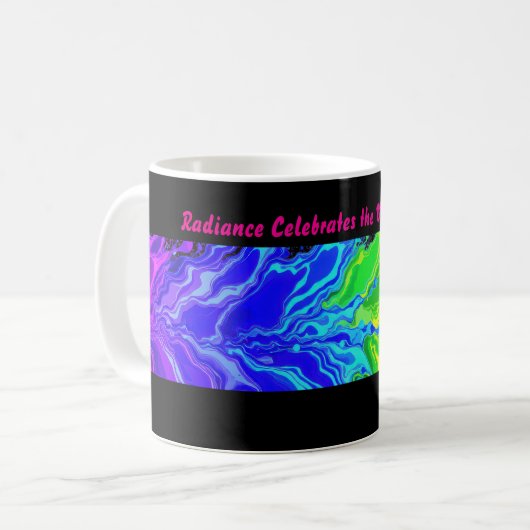 「Radiance」抽象的なプライド柄 コーヒーマグカップ (正面左)