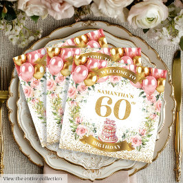 Radiant 60th Birthday Napkins Boho Flower Design スタンダードカクテルナプキン