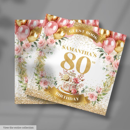 Radiant 80th Birthday Guest Book Gold Glitter Art ゲストブック