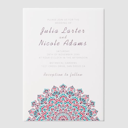 Radiant Airy Crescent Moon Mandala Wedding ベラム紙招待状 (正面)