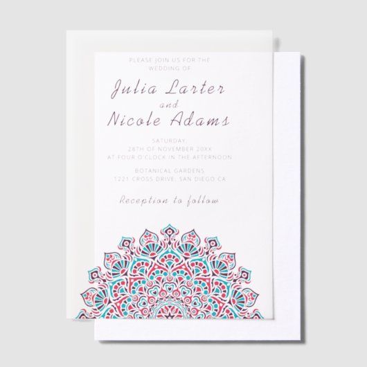 Radiant Airy Crescent Moon Mandala Wedding ベラム紙招待状 (オフセット)