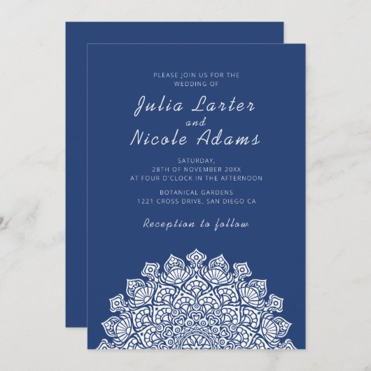 Radiant Airy Crescent Moon Mandala Wedding 招待状 (正面/裏面)