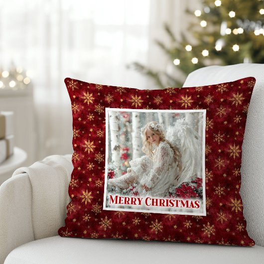 Radiant Angel Poinsettia Christmas Pillow Gift クッション