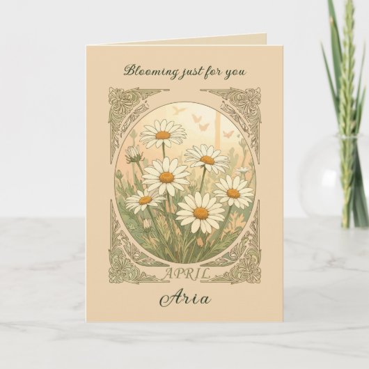 Radiant April Daisy Motif Art Nouveau Illustration カード (正面)