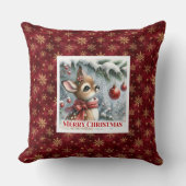 Radiant baby deer snowy forest Christmas scene  クッション (正面)