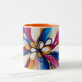 Radiant Bloom - Abstract Floral Burst ツートーンマグカップ (中央)