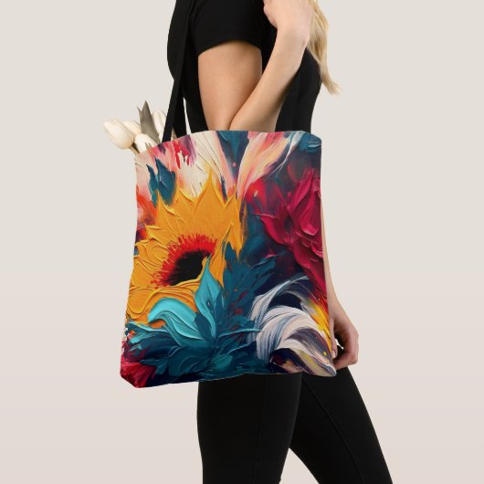 Radiant Bloom – Bold Abstract Floral Expression トートバッグ (クローズアップ)
