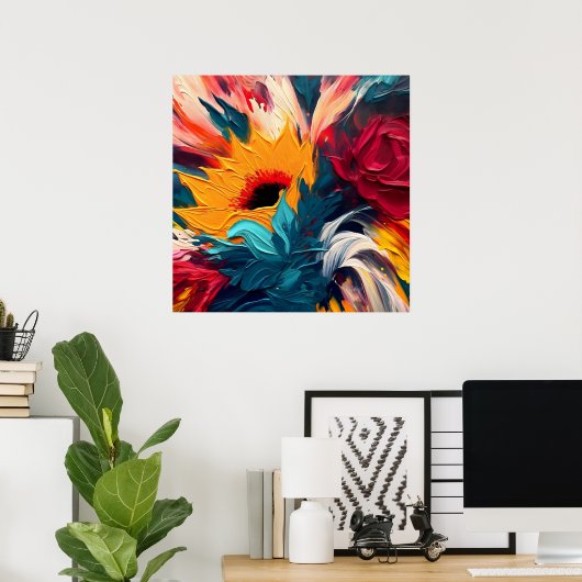 Radiant Bloom – Bold Abstract Floral Expression ポスター (ホームオフィス)