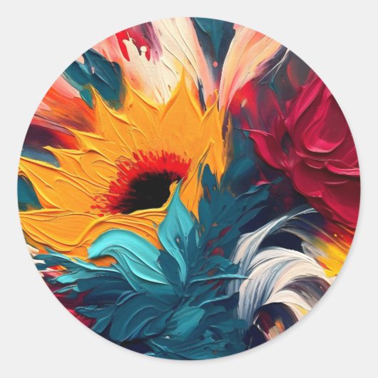 Radiant Bloom – Bold Abstract Floral Expression ラウンドシール (正面)