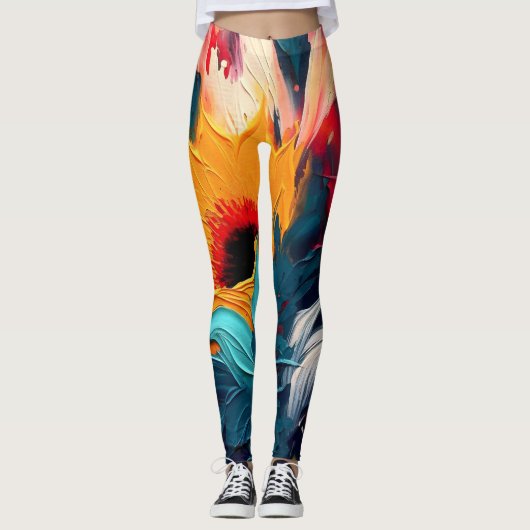 Radiant Bloom – Bold Abstract Floral Expression レギンス (正面)