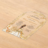 Radiant Bloom Floral Princess Gold Quinceanera  アクリル招待状 (レイダウン)