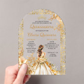 Radiant Bloom Floral Princess Gold Quinceanera アクリル招待状 (インサイチュ (ポータブル))