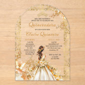 Radiant Bloom Floral Princess Gold Quinceanera  アクリル招待状 (正面)