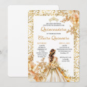 Radiant Bloom Floral Princess Gold Quinceanera Inv 招待状 (正面/裏面)
