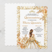 Radiant Bloom Floral Princess Gold Quinceanera Inv 招待状 (正面/裏面)