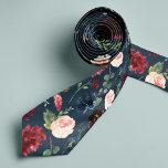 Radiant Bloom | Large Scale Floral Patterned ネクタイ<br><div class="desc">Carry your wedding colors through to the groomsmen's attire with this colorfully patterned necktie. Designed to match our Radiant Bloom collection,  design features larger-scale watercolor flowers in shades of blush pink,  navy blue,  and rich burgundy,  interspersed with green botanical foliage on a navy blue background.</div>