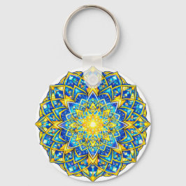 Radiant Blue Gold Mandala – Sun Harmony Keychain キーホルダー