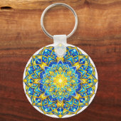 Radiant Blue Gold Mandala – Sun Harmony Keychain キーホルダー (正面)