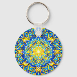 Radiant Blue Gold Mandala – Sun Harmony Keychain S キーホルダー