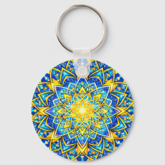 Radiant Blue Gold Mandala – Sun Harmony Keychain S キーホルダー