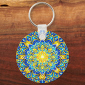 Radiant Blue Gold Mandala – Sun Harmony Keychain S キーホルダー (正面)