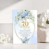 Radiant Boho Blue Floral Gold Frame 70th Birthday 招待状