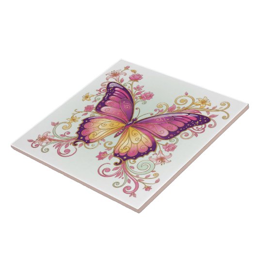 Radiant Butterfly Floral Pat#4 Magenta ID1222 タイル (側面)