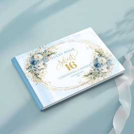 Radiant Dusty Blue Floral Sweet Sixteen Guest Book ゲストブック