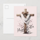 Radiant Easter Cross with Floral Accents シーズンポストカード (正面/裏面)
