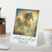 Radiant Emerald Flame Horse – Elegant Fantasy 台座サイン (インサイチュ)
